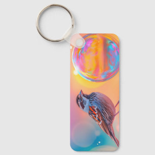 Colourful Sparrow and Rainbow Bubble Keychain
