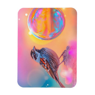 Colourful Sparrow and Rainbow Bubble  Magnet
