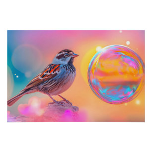 Colourful Sparrow and Rainbow Bubble  Poster