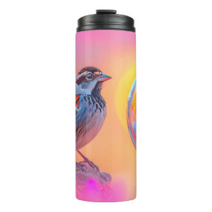Colourful Sparrow and Rainbow Bubble  Thermal Tumbler