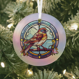 Colourful Sparrow Glass Ornament