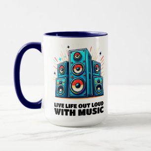Colourful Speakers Live Life Out Loud with Music Mug