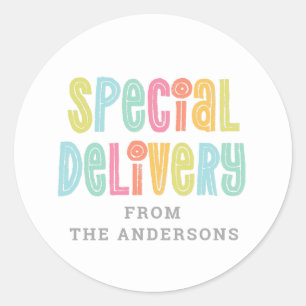 Colourful Special Delivery Classic Round Sticker