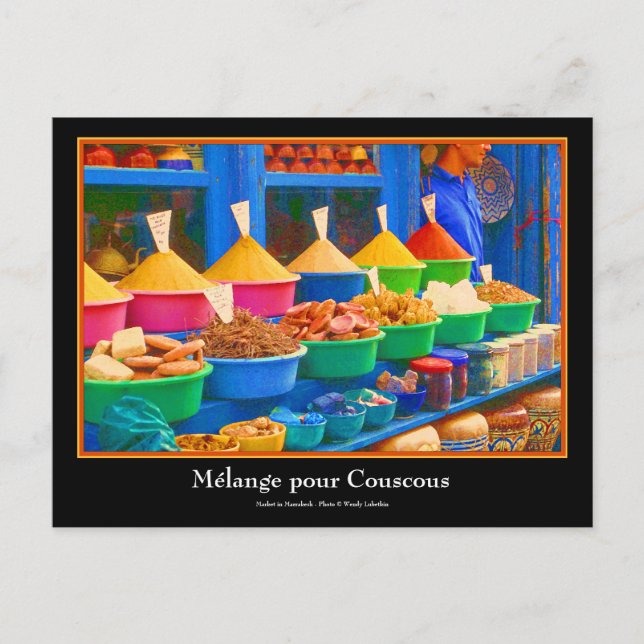 Colourful Spice Market in Marrakesh Morocco Postcard (Front)