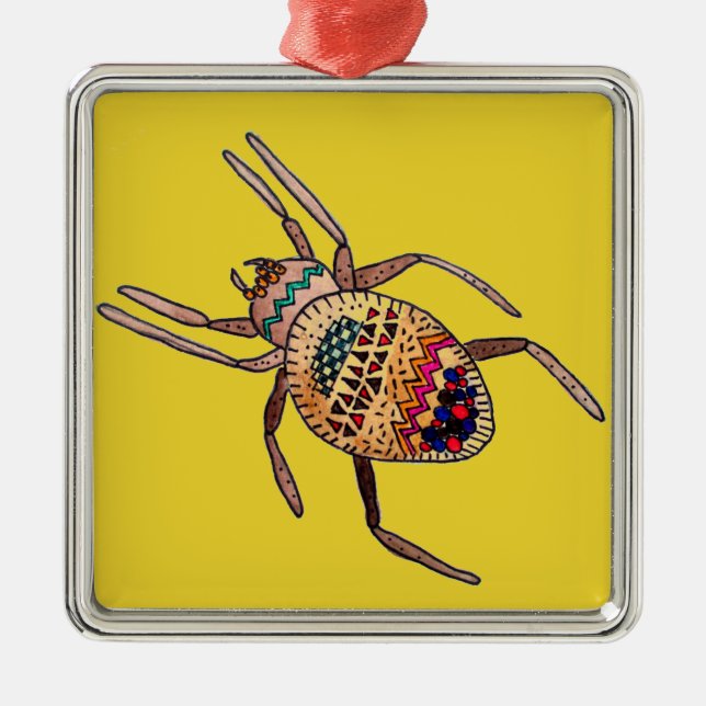 Colourful Spider arachnid art Metal Ornament (Front)