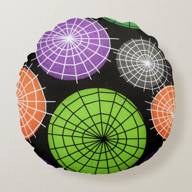 Colourful Spider Web Design  Futuristic Circular Round Pillow (Front)