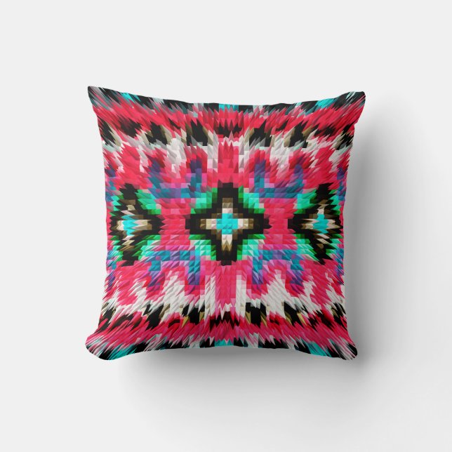 Colourful spiky kaleidoscopic patternabstract, art throw pillow (Front)