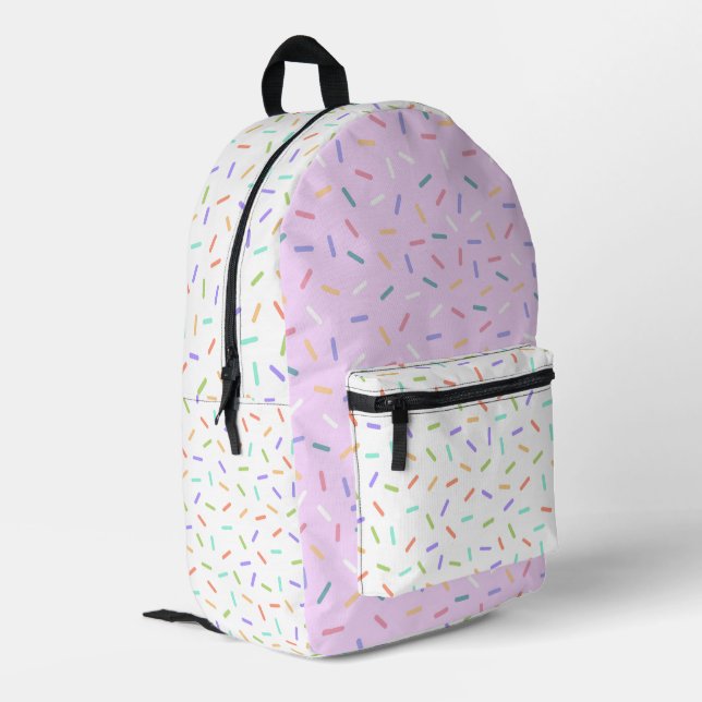 Colourful spinkles confetti cute pink and white printed backpack (Back Corner Left)