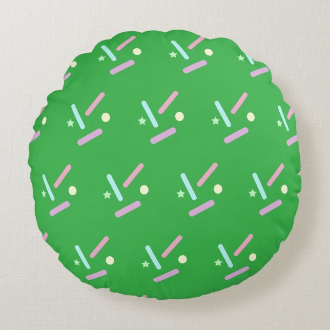 Colourful Spinkles Green Bright Round Pillow (Front)
