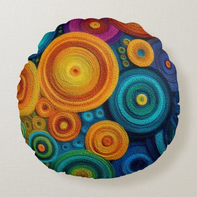 Colourful Spiral Abstract Pattern Geometric Swirl Round Pillow (Front)
