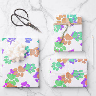 Colourful Spiral Dog Pawprint Wrapping Paper Sheet