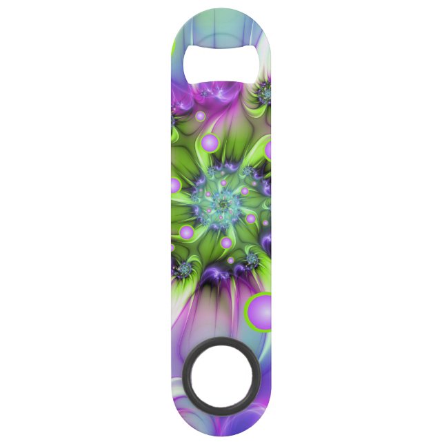 Colourful Spiral Round Shapes Abstract Fractal Art Bar Key (Front)