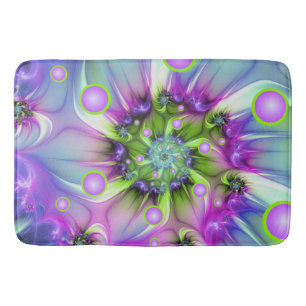Colourful Spiral Round Shapes Abstract Fractal Art Bath Mat