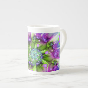 Colourful Spiral Round Shapes Abstract Fractal Art Bone China Mug