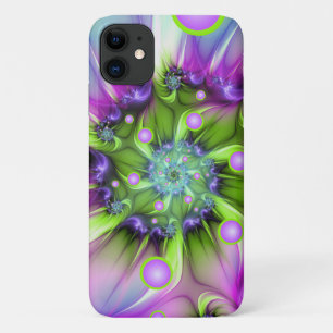 Colourful Spiral Round Shapes Abstract Fractal Art iPhone 11 Case
