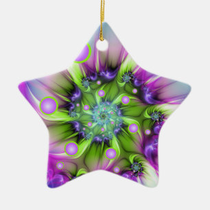 Colourful Spiral Round Shapes Abstract Fractal Art Ceramic Ornament