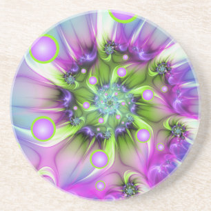 Colourful Spiral Round Shapes Abstract Fractal Art Coaster