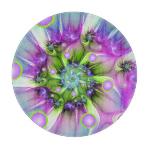 Colourful Spiral Round Shapes Abstract Fractal Art Cutting Board