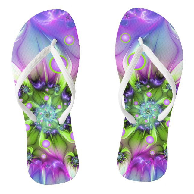 Colourful Spiral Round Shapes Abstract Fractal Art Flip Flops (Footbed)