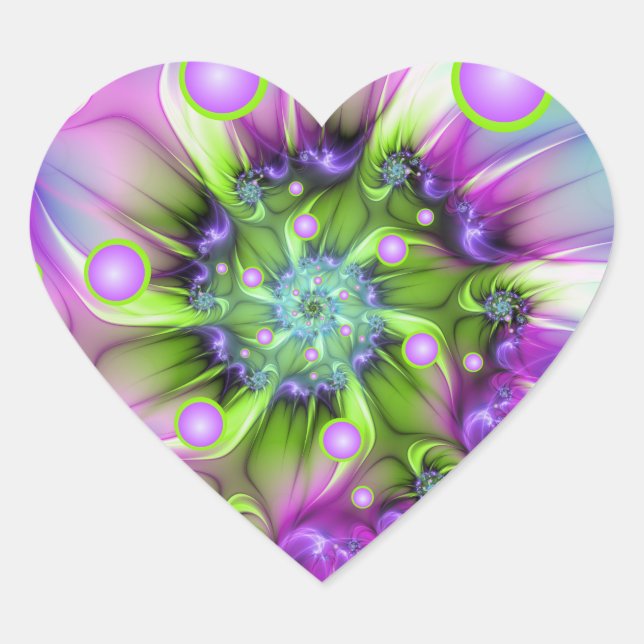Colourful Spiral Round Shapes Abstract Fractal Art Heart Sticker (Front)