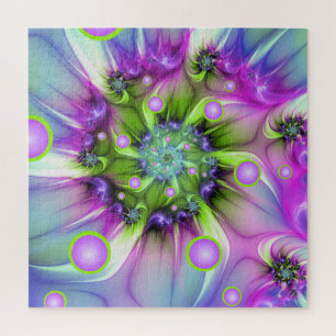 Colourful Spiral Round Shapes Abstract Fractal Art Jigsaw Puzzle