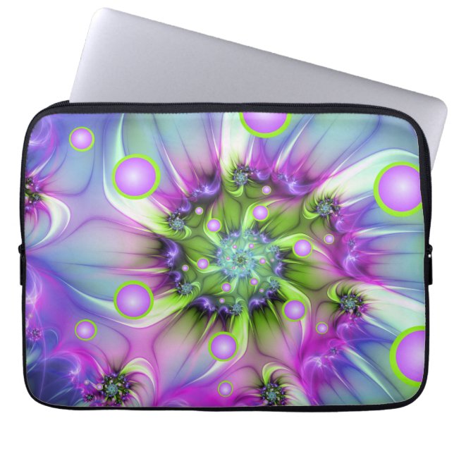 Colourful Spiral Round Shapes Abstract Fractal Art Laptop Sleeve (Front)