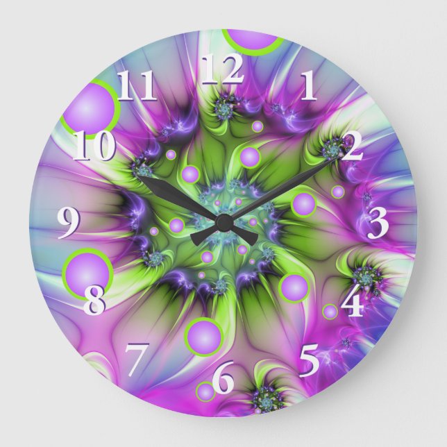 Colourful Spiral Round Shapes Abstract Fractal Art Large Clock (Front)