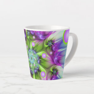 Colourful Spiral Round Shapes Abstract Fractal Art Latte Mug