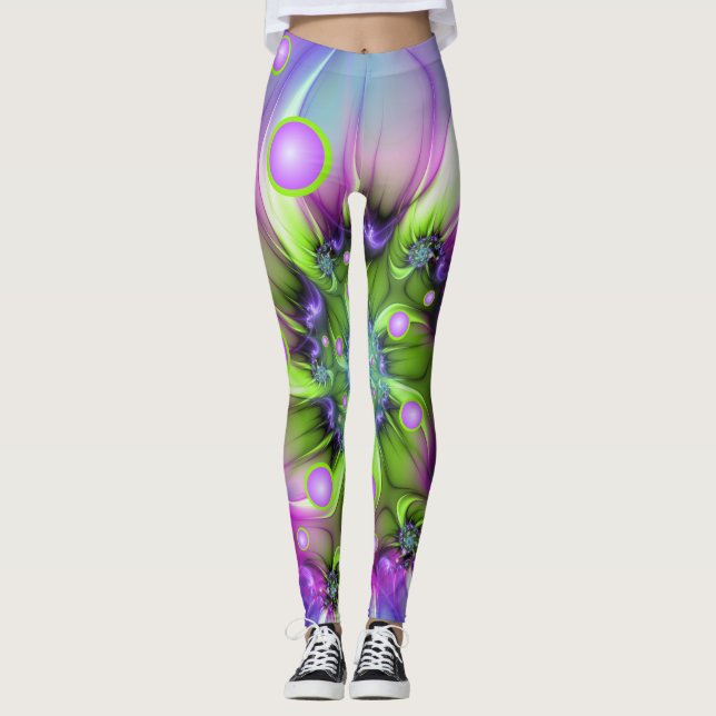 Colourful Spiral Round Shapes Abstract Fractal Art Leggings (Front)