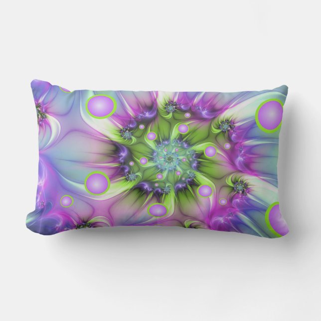 Colourful Spiral Round Shapes Abstract Fractal Art Lumbar Pillow (Front)