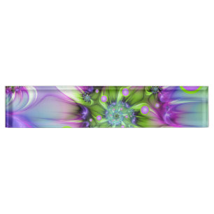 Colourful Spiral Round Shapes Abstract Fractal Art Nameplate