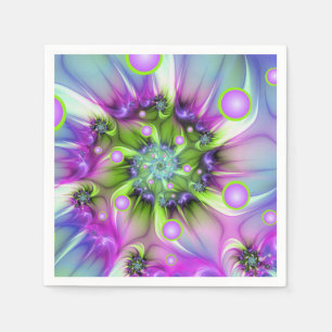 Colourful Spiral Round Shapes Abstract Fractal Art Napkin