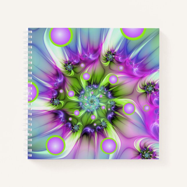 Colourful Spiral Round Shapes Abstract Fractal Art Notebook (Front)