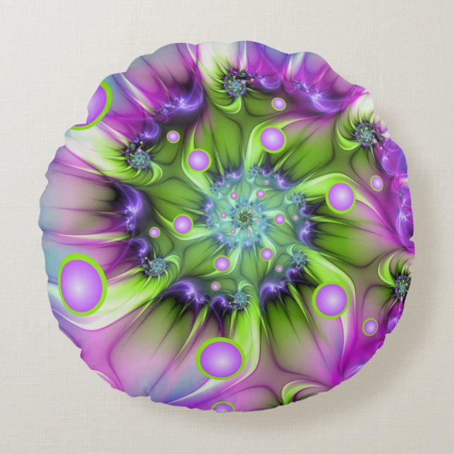 Colourful Spiral Round Shapes Abstract Fractal Art Round Pillow (Front)