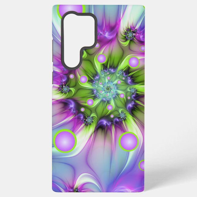 Colourful Spiral Round Shapes Abstract Fractal Art Samsung Galaxy S22 Ultra Case (Back)