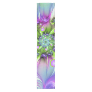 Colourful Spiral Round Shapes Abstract Fractal Art Short Table Runner