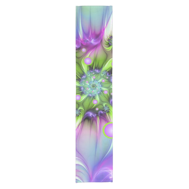 Colourful Spiral Round Shapes Abstract Fractal Art Short Table Runner (Front)