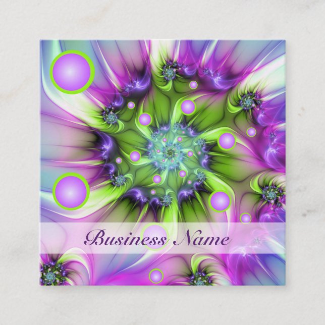 Colourful Spiral Round Shapes Abstract Fractal Art Square Business Card (Front)