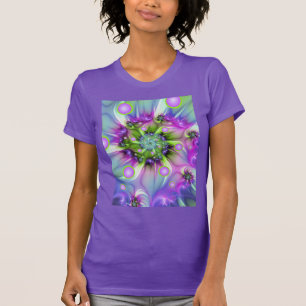 Colourful Spiral Round Shapes Abstract Fractal Art T-Shirt