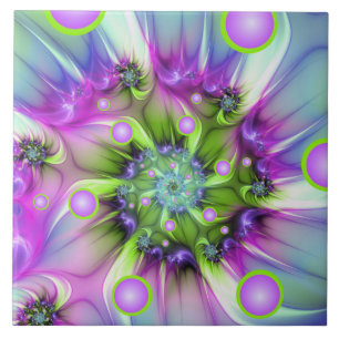 Colourful Spiral Round Shapes Abstract Fractal Art Tile