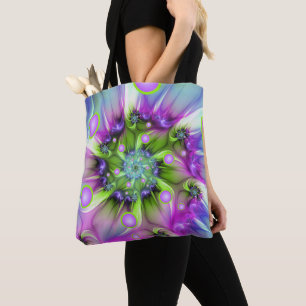 Colourful Spiral Round Shapes Abstract Fractal Art Tote Bag