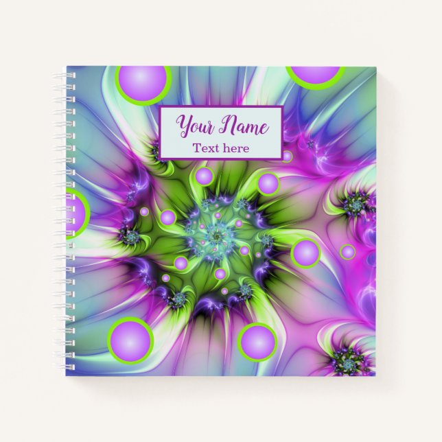 Colourful Spiral Round Shapes Abstract Fractal Nam Notebook (Front)