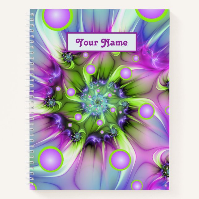 Colourful Spiral Round Shapes Abstract Fractal Nam Notebook (Front)