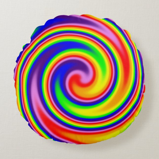Colourful Spiral Swirl Rainbow Colours Cheerful Round Pillow (Front)