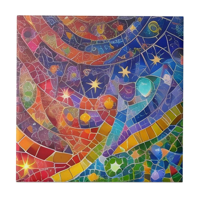Colourful Spiritual Abstract Rainbow Flow Mosaic Tile (Front)
