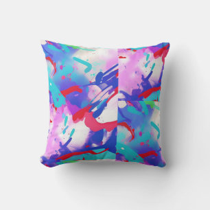 Colourful splash abstract aqua red indigo pink throw pillow