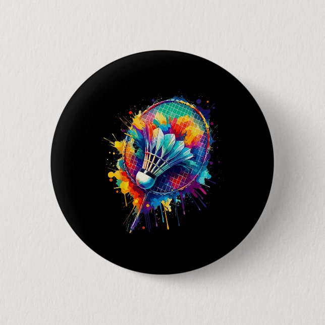 Colourful Splash Art Badminton Player Shuttle Badm 2 Inch Round Button (Front)