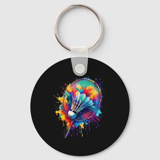 Colourful Splash Art Badminton Player Shuttle Badm Keychain (Front)