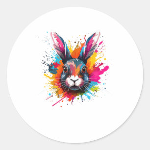 Colourful Splash Art Cute Continental Giant Rabbit Classic Round Sticker