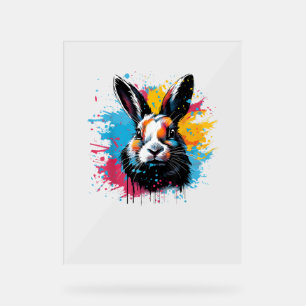 Colourful Splash Art Cute Dutch Rabbit Lover Acrylic Sign